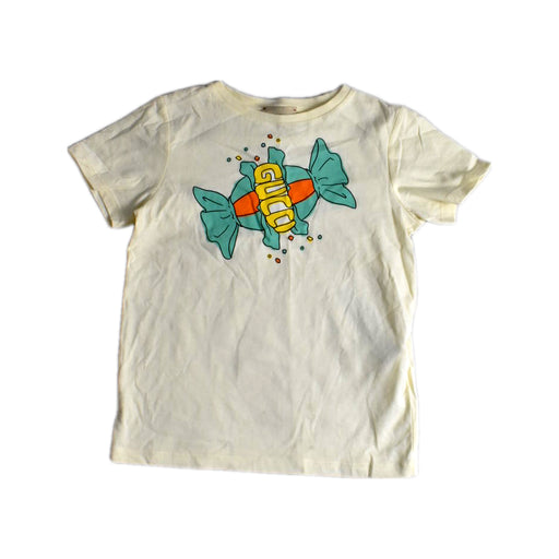 A White Short Sleeve T Shirts from Gucci in size 6T for girl. (Front View)