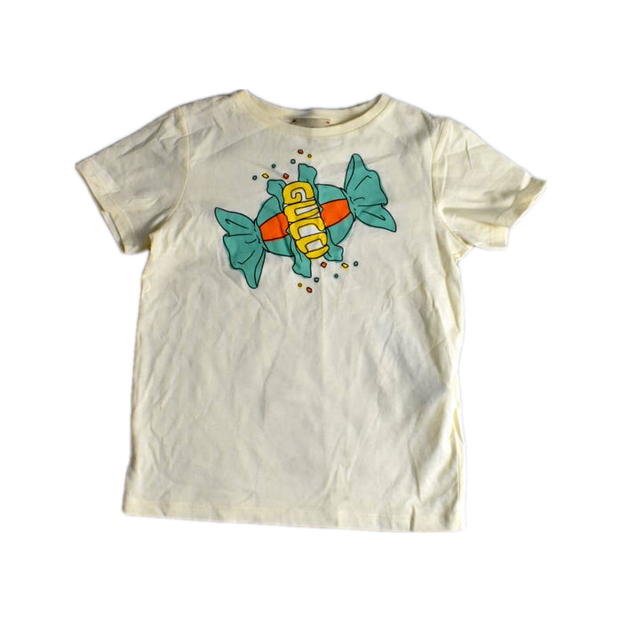 A White Short Sleeve T Shirts from Gucci in size 6T for girl. (Front View)