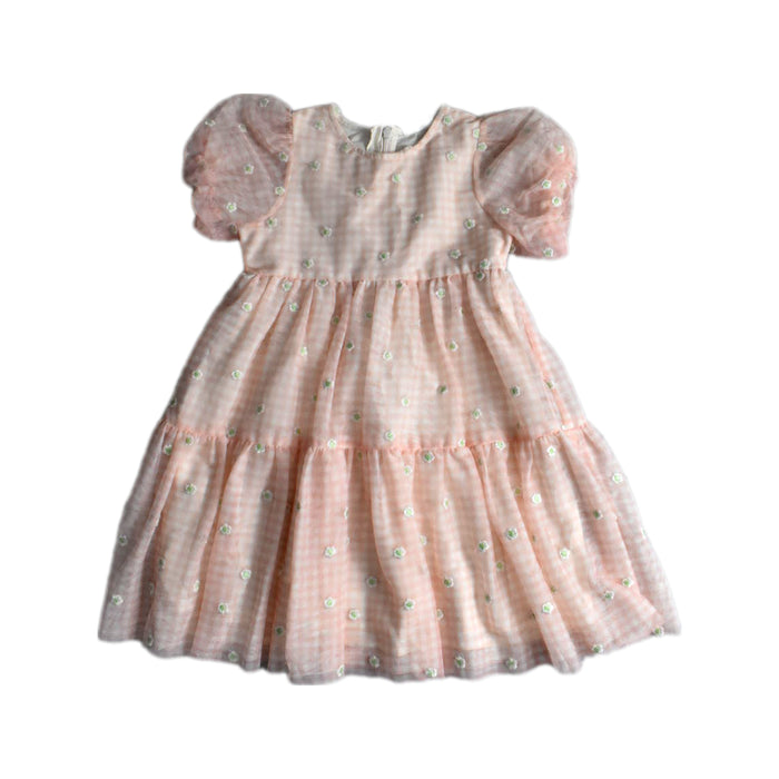 A Pink Short Sleeve Dresses from Seed in size 4T for girl. (Front View)