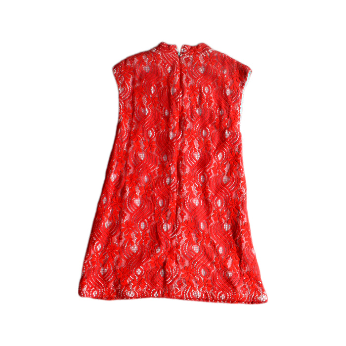 A Red Sleeveless Dresses from Elly in size 6T for girl. (Back View)