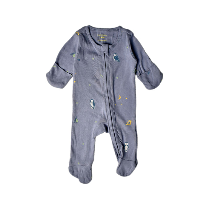 A Blue Onesies from Le Petit Society in size 0-3M for neutral. (Front View)