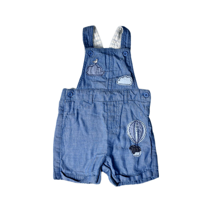 A Blue Overall Shorts from Mothercare in size 0-3M for boy. (Front View)