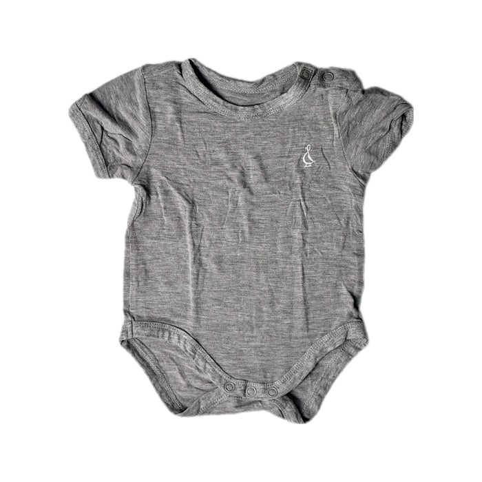 A Grey Short Sleeve Bodysuits from Raph and Remy in size 0-3M for neutral. (Front View)
