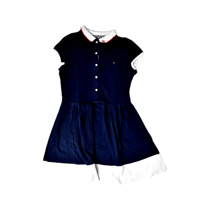 A Navy Short Sleeve Dresses from Tommy Hilfiger in size 10Y for girl. (Front View)