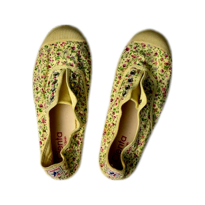 A Yellow Slip Ons from Cienta in size 9Y for girl. (Back View)
