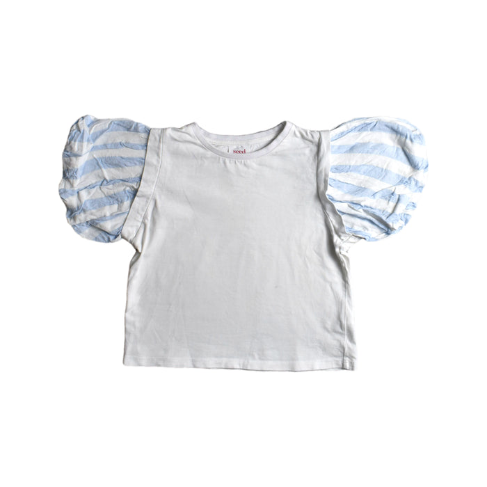 A White Short Sleeve Tops from Seed in size 5T for girl. (Front View)