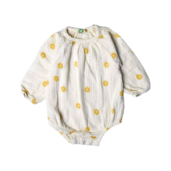 A White Long Sleeve Rompers from Nature Baby in size 3-6M for girl. (Front View)