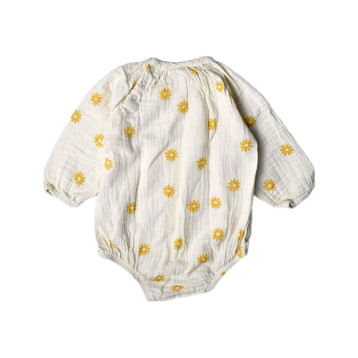 A White Long Sleeve Rompers from Nature Baby in size 3-6M for girl. (Back View)