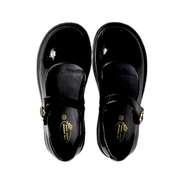 A Black Flats from Dr. Kong in size 7Y for girl. (Back View)