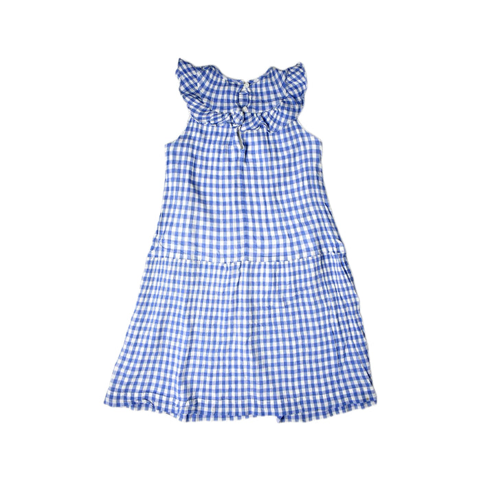 A Blue Sleeveless Dresses from Bonton in size 8Y for girl. (Back View)