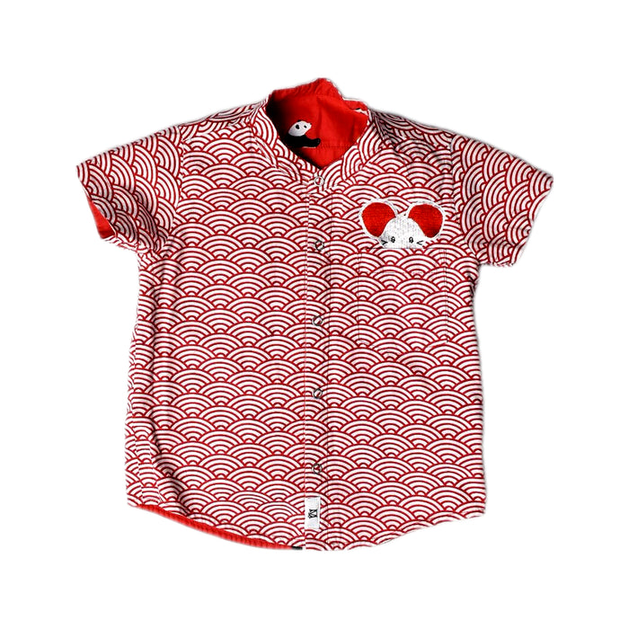 A Red Short Sleeve Shirts from Maison Q in size 2T for boy. (Back View)