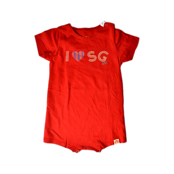 A Red Short Sleeve Rompers from Le Petit Society in size 18-24M for neutral. (Front View)