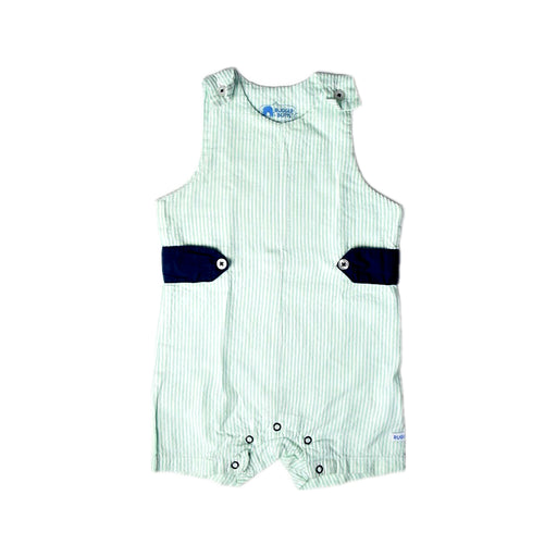 A Green Sleeveless Rompers from RuggedButts in size 6-12M for girl. (Front View)