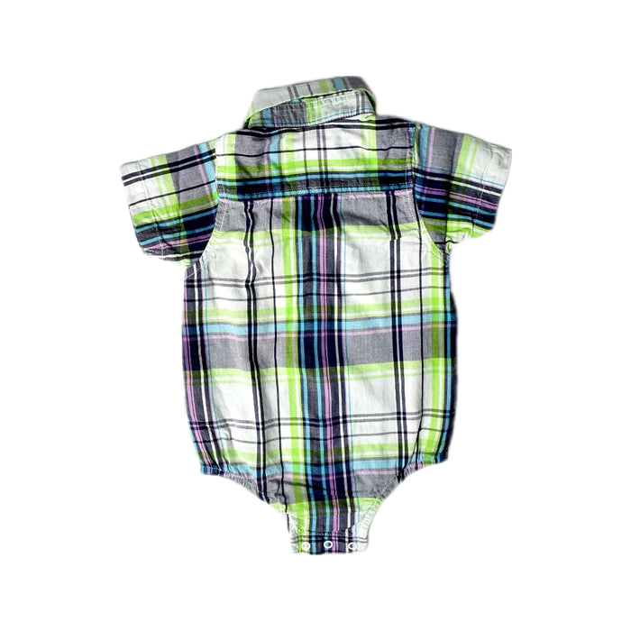 A Green Short Sleeve Bodysuits from RuggedButts in size 6-12M for boy. (Back View)