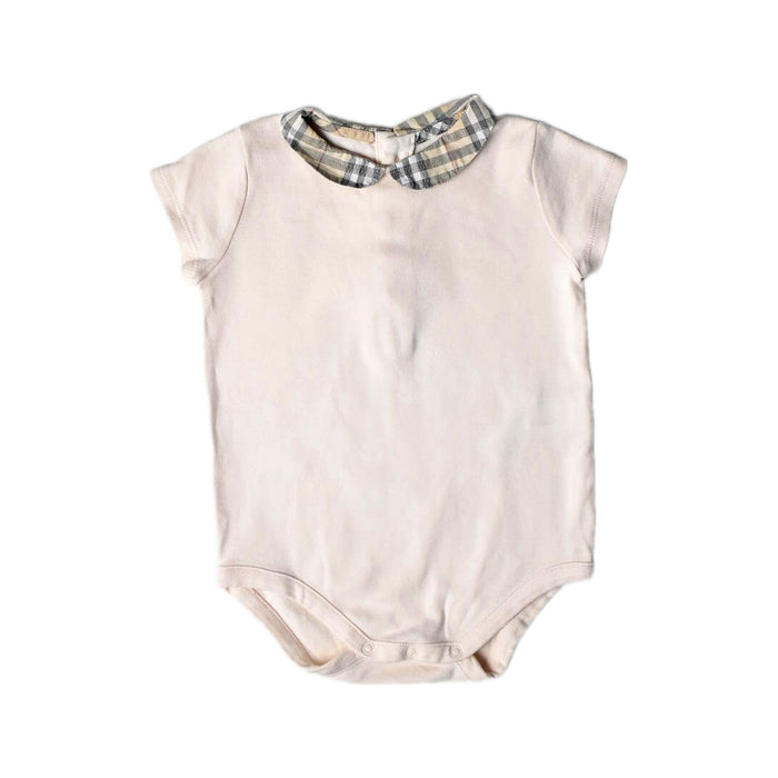 A Ivory Short Sleeve Bodysuits from Burberry in size 3-6M for girl. (Front View)