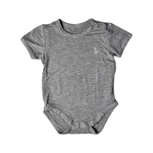 A Grey Short Sleeve Bodysuits from Raph and Remy in size 3-6M for neutral. (Front View)