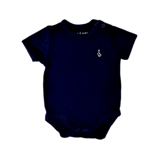 A Navy Short Sleeve Bodysuits from Raph and Remy in size 0-3M for neutral. (Front View)