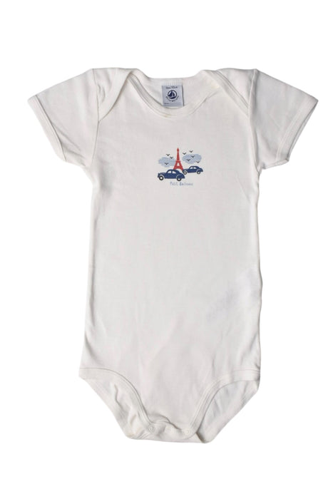 A White Short Sleeve Bodysuits from Petit Bateau in size Newborn for girl. (Front View)