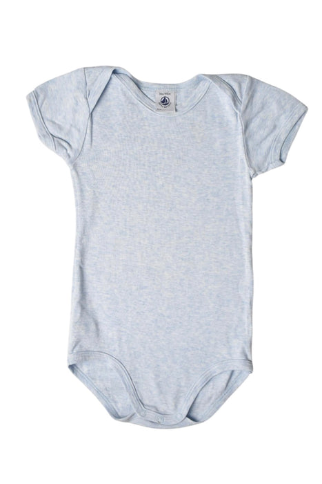 A Blue Short Sleeve Bodysuits from Petit Bateau in size 0-3M for neutral. (Front View)