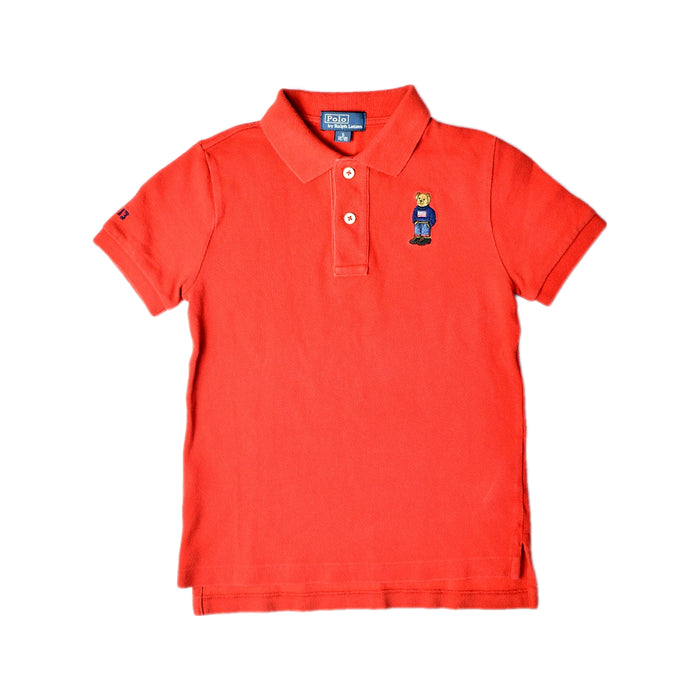 A Red Short Sleeve Polos from Polo Ralph Lauren in size 5T for boy. (Front View)
