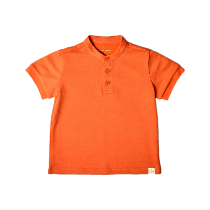 A Orange Short Sleeve Polos from Le Petit Society in size 3T for boy. (Front View)