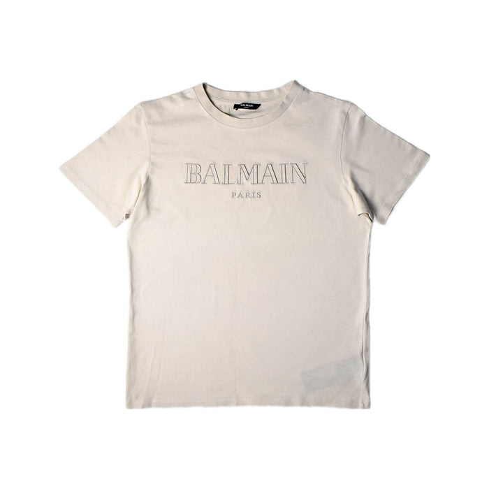 A White Short Sleeve T Shirts from Balmain in size 12Y for boy. (Front View)