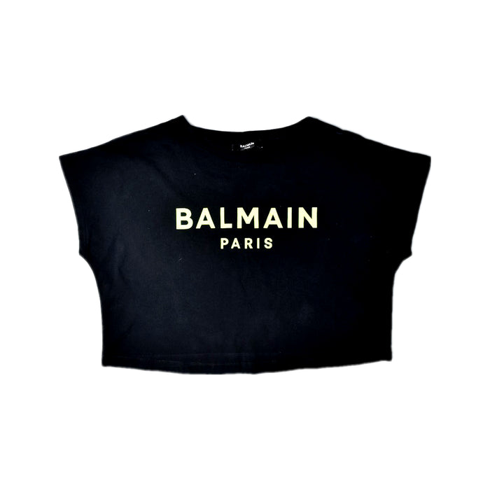 A Black Short Sleeve T Shirts from Balmain in size 14Y for girl. (Front View)
