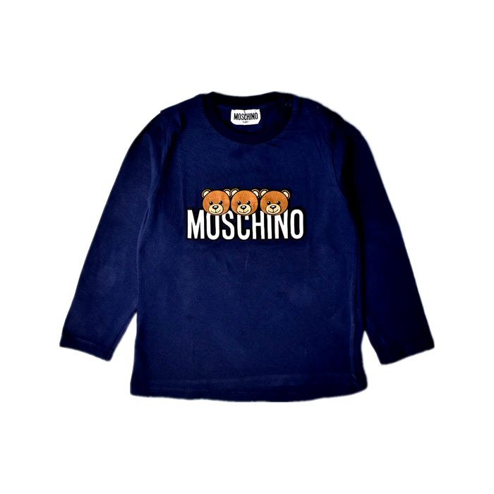 A Navy Long Sleeve T Shirts from Moschino in size 3T for boy. (Front View)