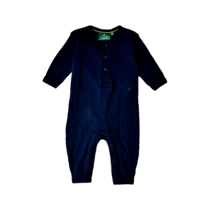A Navy Long Sleeve Jumpsuits from Little Green Radicals in size 0-3M for boy. (Front View)