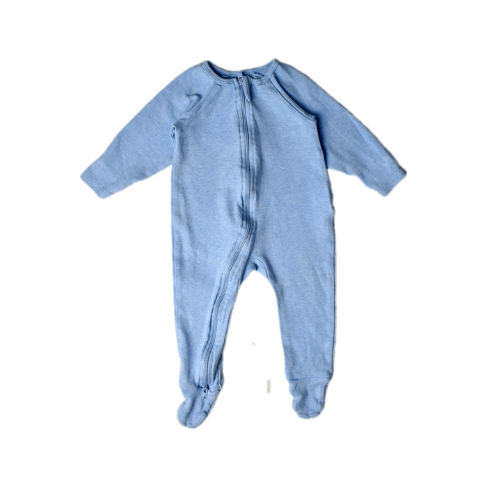 A Blue Onesies from Purebaby in size 3-6M for boy. (Front View)