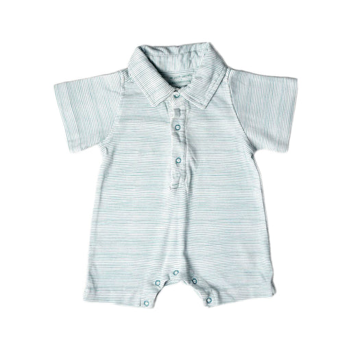 A Blue Short Sleeve Rompers from Le Petit Society in size 3-6M for boy. (Front View)