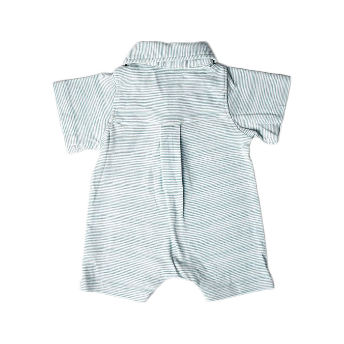 A Blue Short Sleeve Rompers from Le Petit Society in size 3-6M for boy. (Back View)