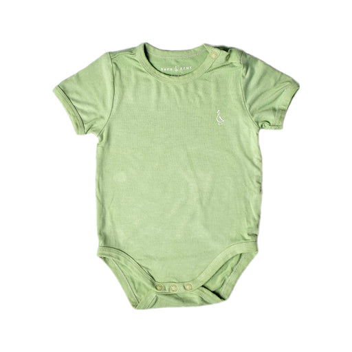 A Green Short Sleeve Bodysuits from Raph and Remy in size 3-6M for neutral. (Front View)