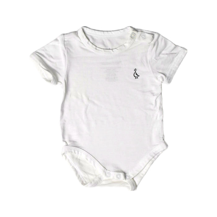 A White Short Sleeve Bodysuits from Raph and Remy in size Newborn for neutral. (Front View)