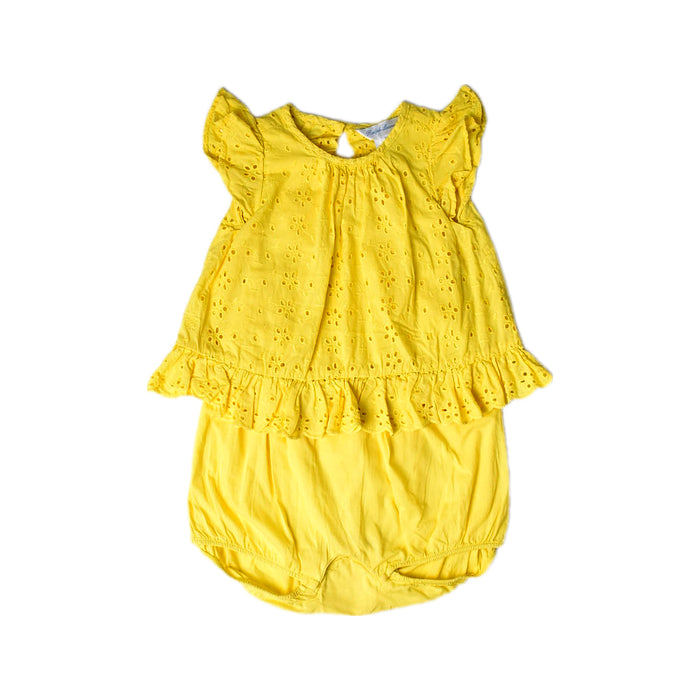 A Yellow Short Sleeve Rompers from Ralph Lauren in size 6-12M for girl. (Front View)