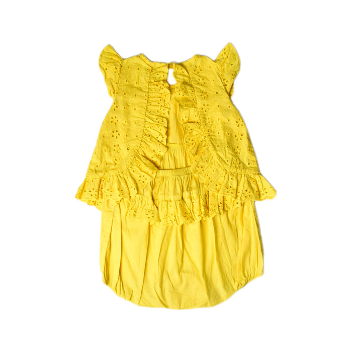 A Yellow Short Sleeve Rompers from Ralph Lauren in size 6-12M for girl. (Back View)
