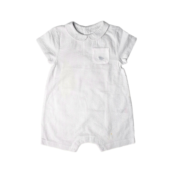 A White Short Sleeve Rompers from The Little White Company in size 12-18M for boy. (Front View)