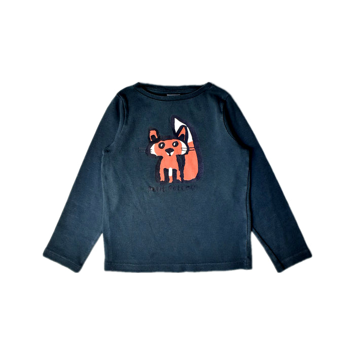A Navy Long Sleeve T Shirts from Petit Bateau in size 3T for boy. (Front View)