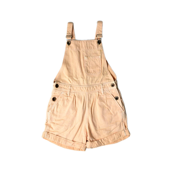 A Peach Overall Shorts from Bellerose in size 6T for girl. (Front View)