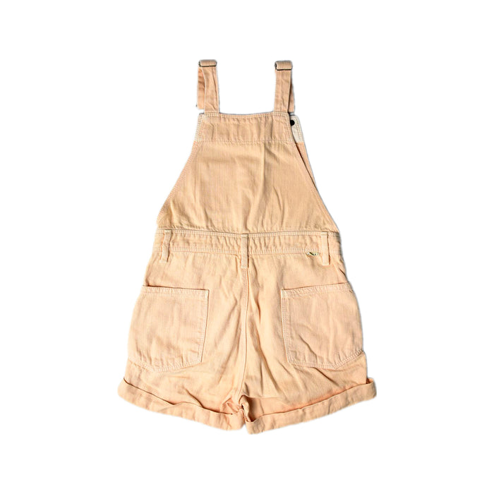 A Peach Overall Shorts from Bellerose in size 6T for girl. (Back View)