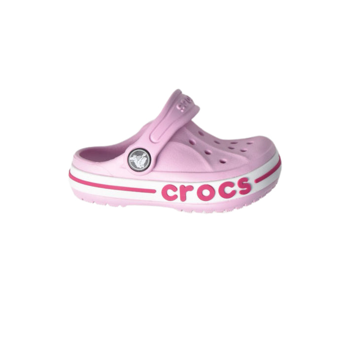 A Pink Slip Ons from Crocs in size 18-24M for girl. (Front View)