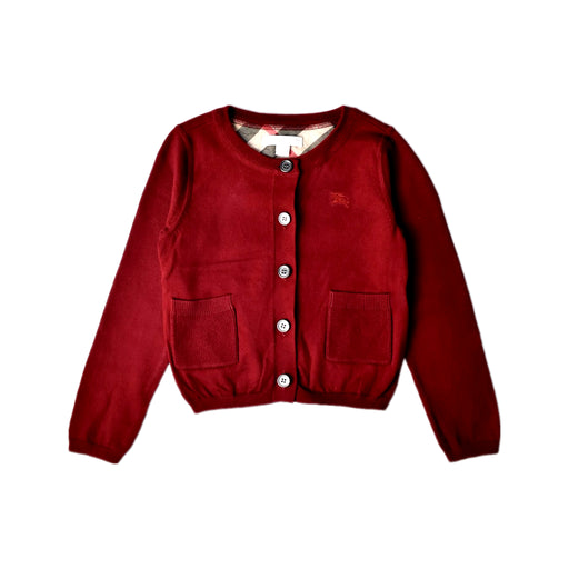 A Burgundy Cardigans from Burberry in size 6T for girl. (Front View)