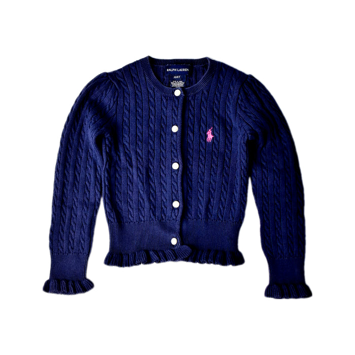 A Navy Cardigans from Ralph Lauren in size 3T for girl. (Front View)