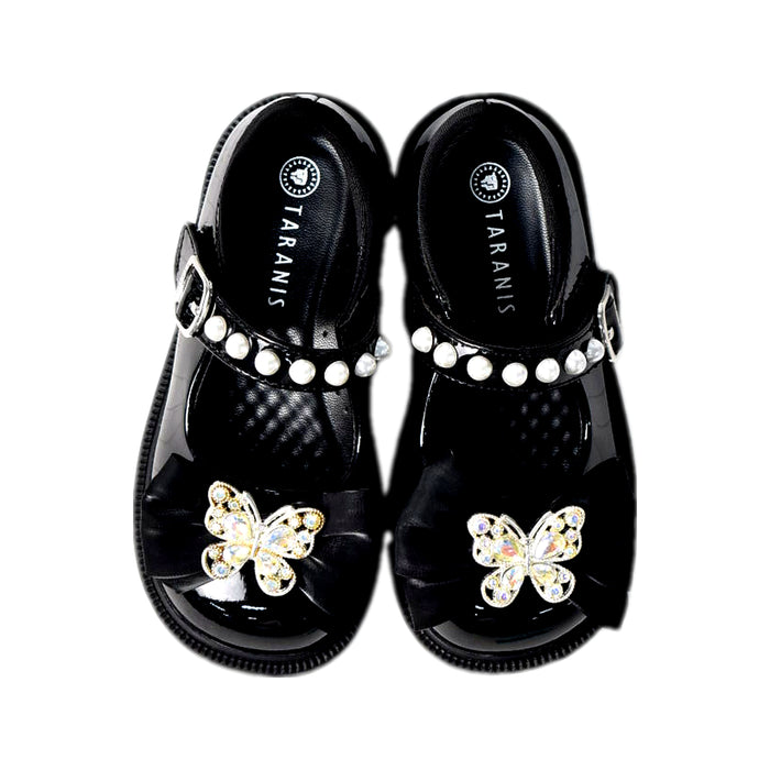A Black Flats from Taranis in size 4T for girl. (Back View)