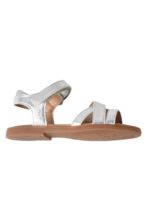 A Silver Sandals from Geox in size 3T for girl. (Front View)