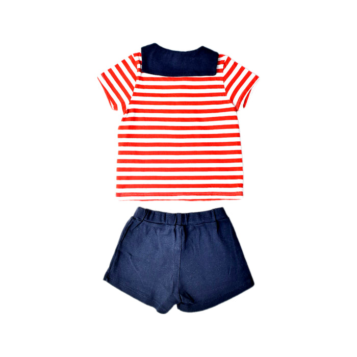 A Red Shorts Sets from Petit Bateau in size 12-18M for boy. (Back View)