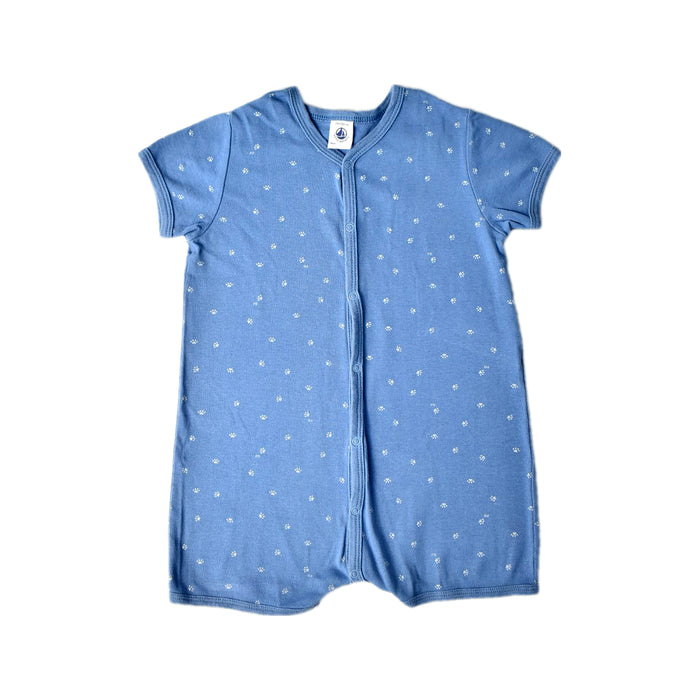 A Blue Short Sleeve Rompers from Petit Bateau in size 2T for boy. (Front View)