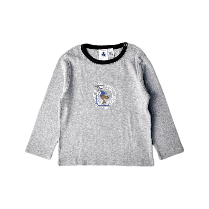 A Grey Long Sleeve Tops from Petit Bateau in size 2T for boy. (Front View)