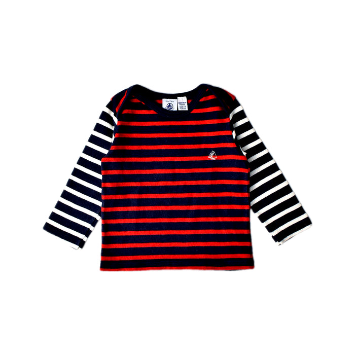 A Red Long Sleeve T Shirts from Petit Bateau in size 6-12M for boy. (Front View)