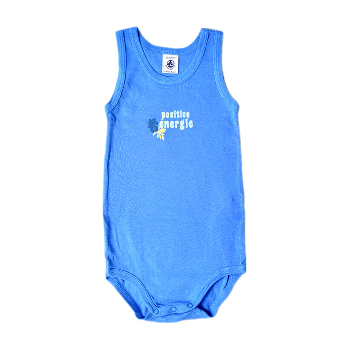 A Blue Sleeveless Bodysuits from Petit Bateau in size 12-18M for boy. (Front View)
